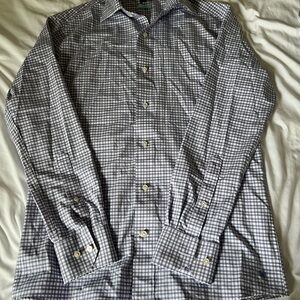 Peter Millar Men's Blue and White Checkered Shirt